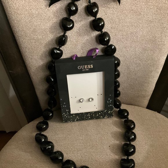 Bold black heart beaded , including a set of guess crystal earings - Picture 1 of 1